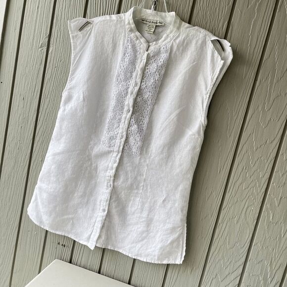 David Brooks Linen Sleeveless Top | Lace Detail, Side Slits, SZ M - Picture 1 of 8